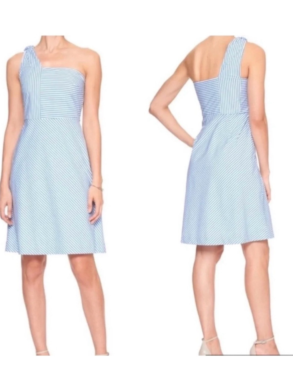 One-Shoulder Blue Striped Banana Republic A-Line Dress